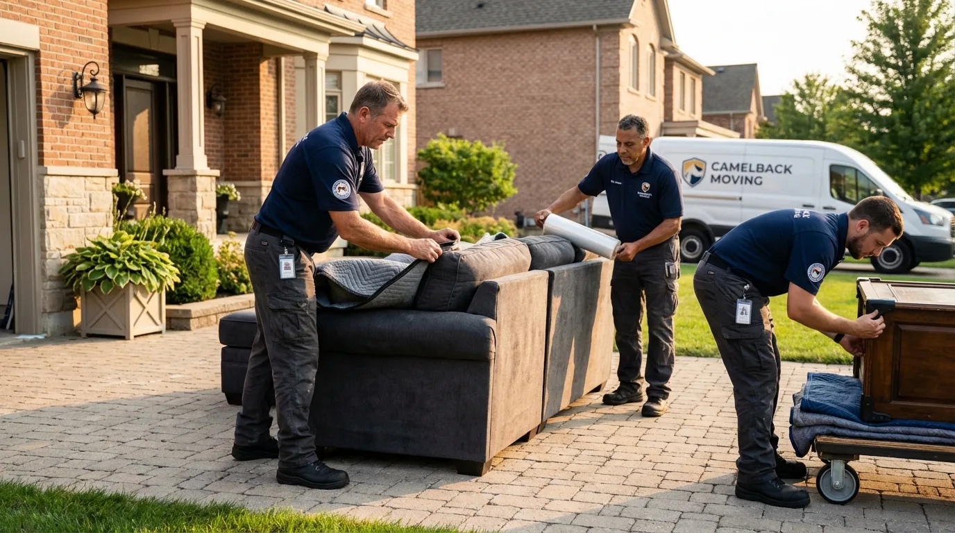 Large estate moving crew wrapping furniture in Laurel, NY